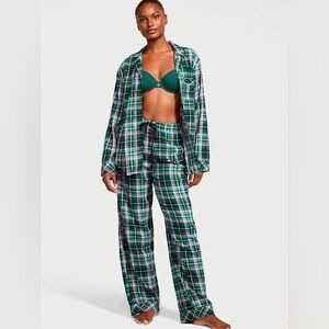 Victoria’s Secret Plaid Pajama Set Green Pink Flannel Soft XXL Cozy